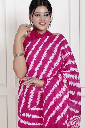Women pink pure cotton printed bandhej ehtnic saree aay-130