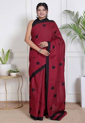 Women maroon pure cotton printed bandhej ehtnic saree aay-131 1