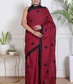 Women maroon pure cotton printed bandhej ehtnic saree aay-131