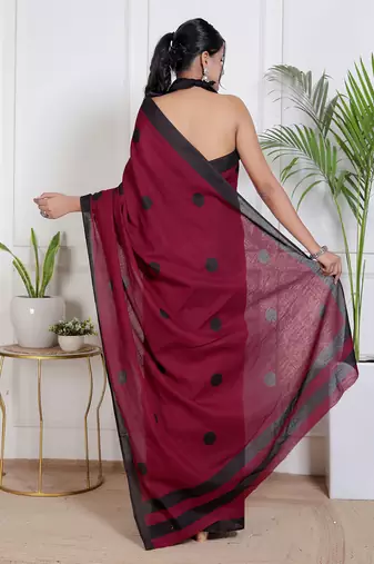 Women maroon pure cotton printed bandhej ehtnic saree aay-131