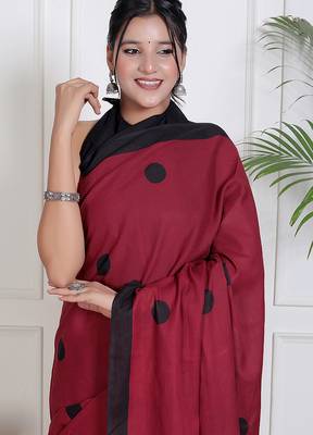 Women maroon pure cotton printed bandhej ehtnic saree aay-131 3