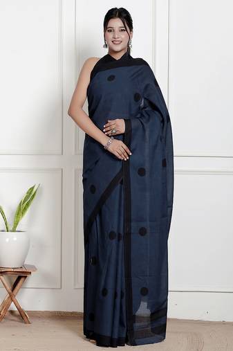 Women blue pure cotton printed bandhej ehtnic saree aay-132