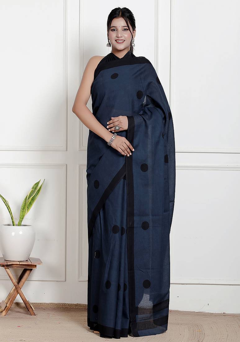 Women blue pure cotton printed bandhej ehtnic saree aay-132