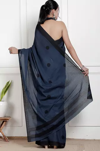 Women blue pure cotton printed bandhej ehtnic saree aay-132