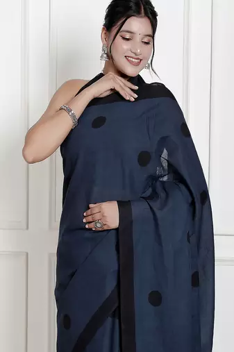 Women blue pure cotton printed bandhej ehtnic saree aay-132