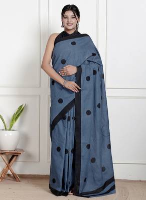 Women blue pure cotton printed bandhej ehtnic saree aay-133 1