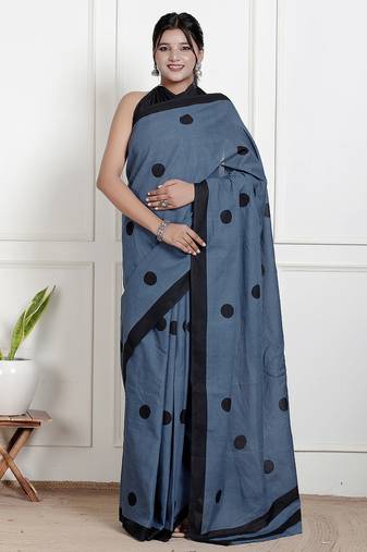 Women blue pure cotton printed bandhej ehtnic saree aay-133