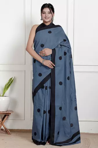 Women blue pure cotton printed bandhej ehtnic saree aay-133