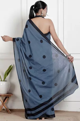 Women blue pure cotton printed bandhej ehtnic saree aay-133