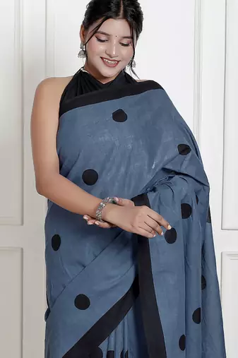 Women blue pure cotton printed bandhej ehtnic saree aay-133