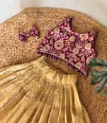 Purple gold zari woven floral brocade silk banarasi jacquard flared lehenga choli girls ethnic kids lehenga choli