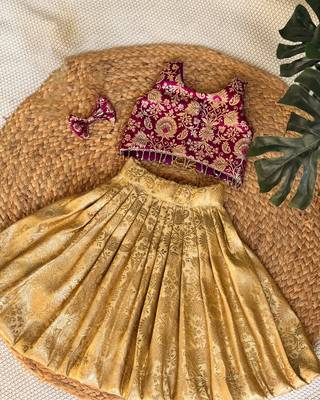 Purple gold zari woven floral brocade silk banarasi jacquard flared lehenga choli girls ethnic kids lehenga choli 4