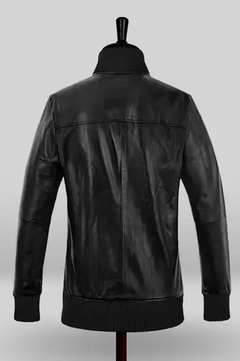 men's black lambskin leather bomber jacket ribbed cuffs and waist refined
