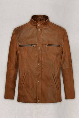 men's brown lambskin leather jacket classic zip up style original 1
