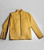 Men's yellow leather jacket motorcycle jacket pure lambskin  biker jacket