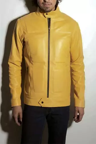 men's yellow lambskin leather biker jacket classic moto zip style exclusive