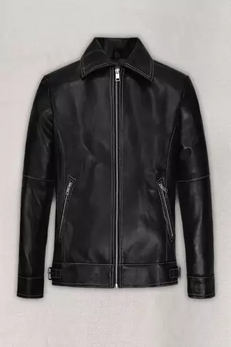Stylish black lambskin leather biker jacket  slim fit moto style zipper jacket