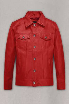 men's red lambskin leather biker jacket classic zip up style 1