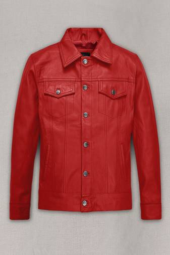 men's red lambskin leather biker jacket classic zip up style