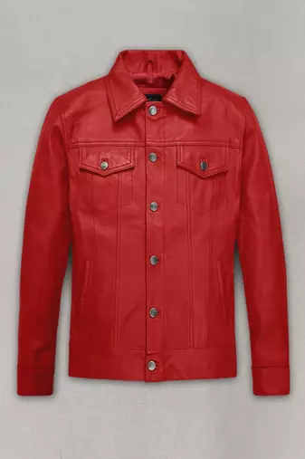 Stylish red lambskin leather jacket button pocket slim fit moto style  jacket