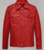 Stylish red lambskin leather jacket button pocket slim fit moto style  jacket