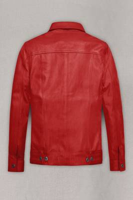 men's red lambskin leather biker jacket classic zip up style 2