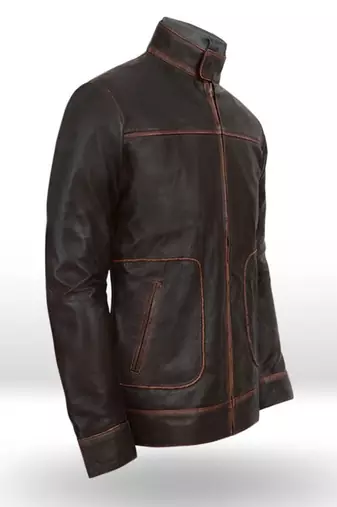 Vintage brown  lambskin leather jacket collor button moto café racer