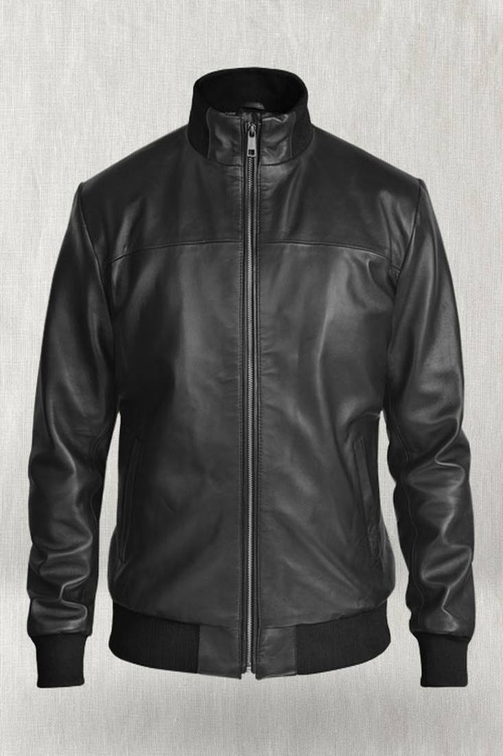 Bomber rib cuffs lambskin motorcycle leather jacket classic look