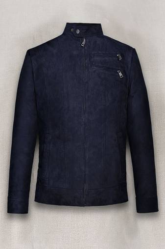 Men's blue suede leather leather jacket  slim fit motor style café racer