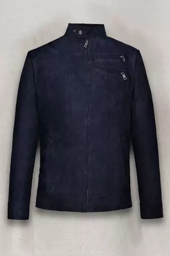 Men's blue suede leather leather jacket  slim fit motor style café racer