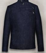 Men's blue suede leather leather jacket  slim fit motor style café racer
