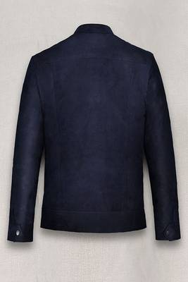 men's blue suede cafe racer jacket band collar racer style 2