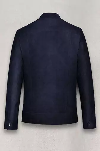 men's blue suede cafe racer jacket band collar racer style