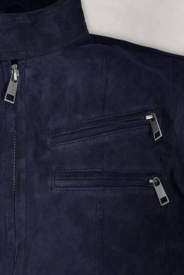 men's blue suede cafe racer jacket band collar racer style 3
