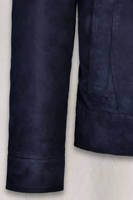 men's blue suede cafe racer jacket band collar racer style 4
