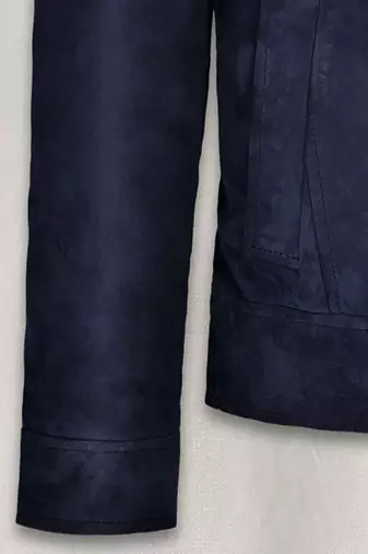 men's blue suede cafe racer jacket band collar racer style