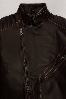 men's brown suede cafe racer jacket band collar racer style 1