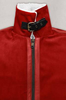 men's red suede cafe racer jacket band collar racer style 1