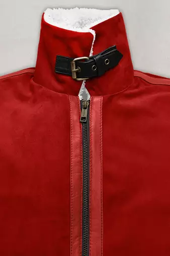 Men's red suede leather leather jacket  slim fit motor style café racer