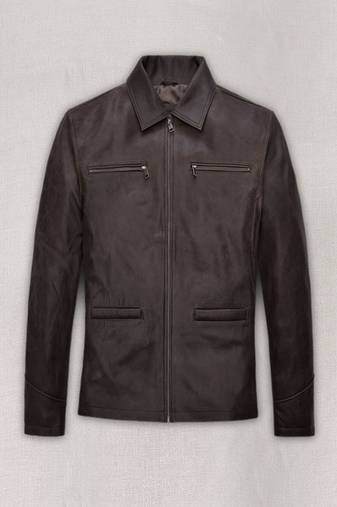 Men's collar brown lambskin leather biker jacket  slim fit moto style