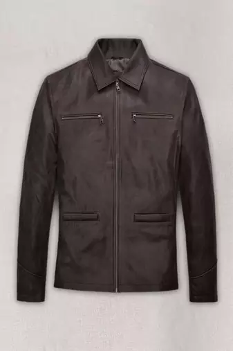 Men's collar brown lambskin leather biker jacket  slim fit moto style