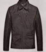 Men's collar brown lambskin leather biker jacket  slim fit moto style