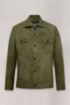 men's green suede leather biker jacket classic zip up style 1