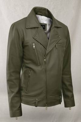 men's green lambskin leather biker jacket classic moto zip style 1