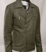 Stylish green zipper lambskin leather biker jacket  slim fit moto style
