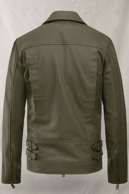 men's green lambskin leather biker jacket classic moto zip style 2