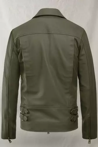 men's green lambskin leather biker jacket classic moto zip style