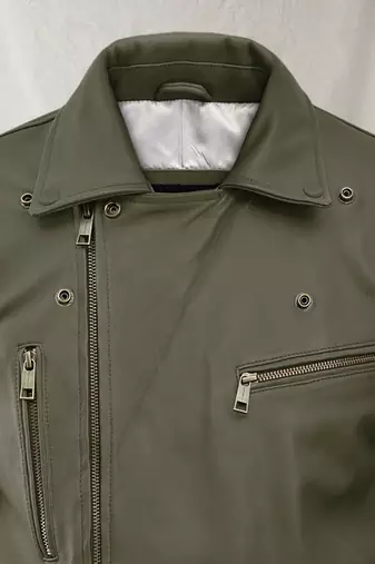 men's green lambskin leather biker jacket classic moto zip style