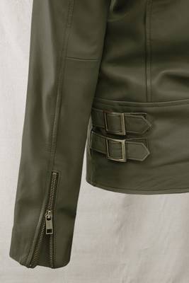 men's green lambskin leather biker jacket classic moto zip style 4