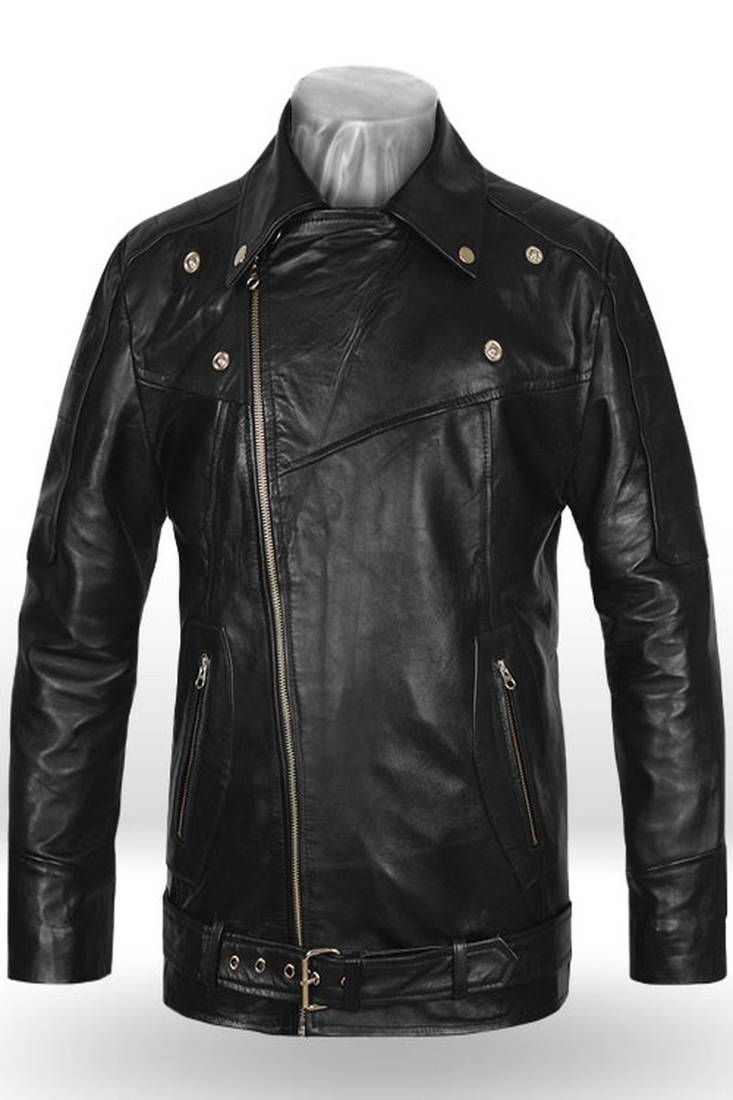 men's black zipper slim fit lambskin leather biker jacket moto style jacket zip pocket